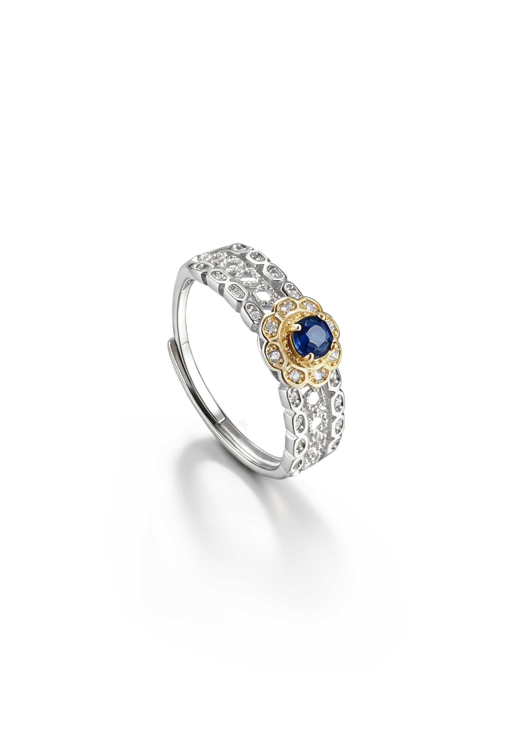 Rhodium Plated Sapphire CZ Open Ring