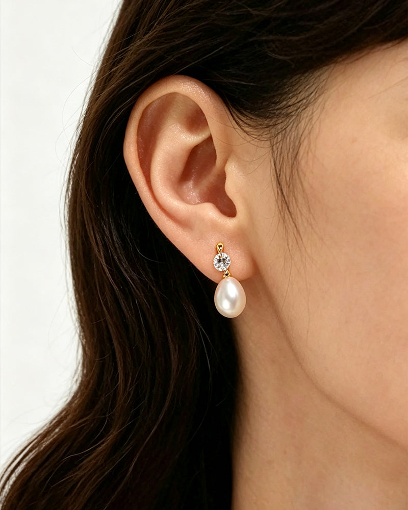 925 Sterling Silver with 14K Gold Plating, Cubic Zirconia & Freshwater Pearl Earrings for Women, Drop Earrings, SA SILVERAGE